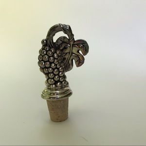Vintage Pewter Wine Cork Bottle Stopper Grape Cluster with Leaf